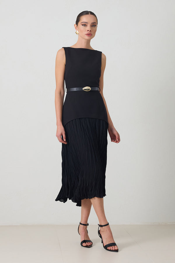 Setre Two-Piece Form Pleated Dress Black