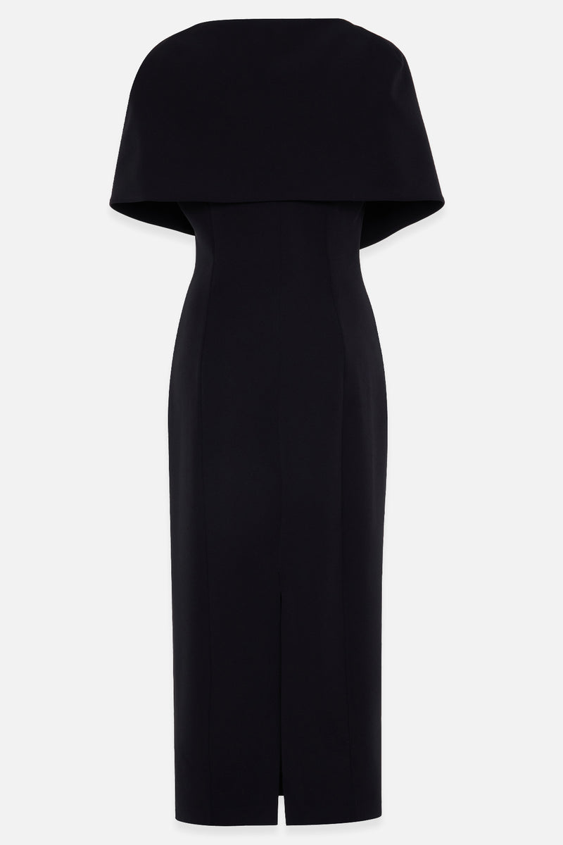 Setre Collar Detailed Full Cut Midi Length Dress Black