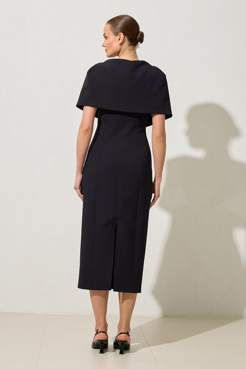 Setre Collar Detailed Full Cut Midi Length Dress Black