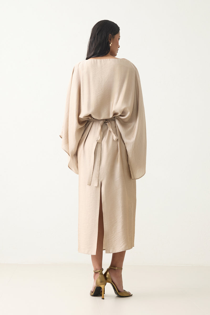 Setre Shoulder-Embellished Wide Sleeve Dress Mink