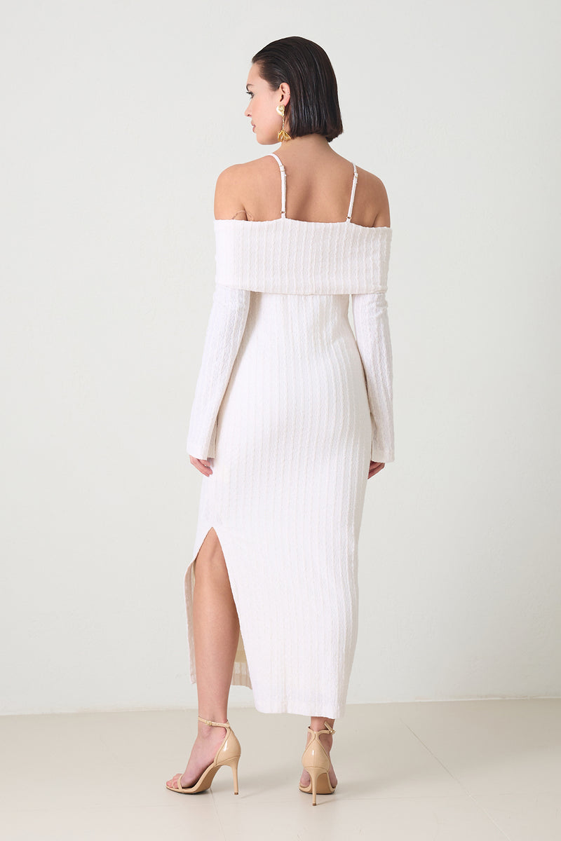 Setre Striped Detailed Off Shoulder Dress Cream