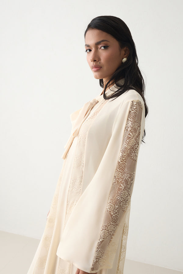 Setre Collar Detailed Lace Dress Light Yellow