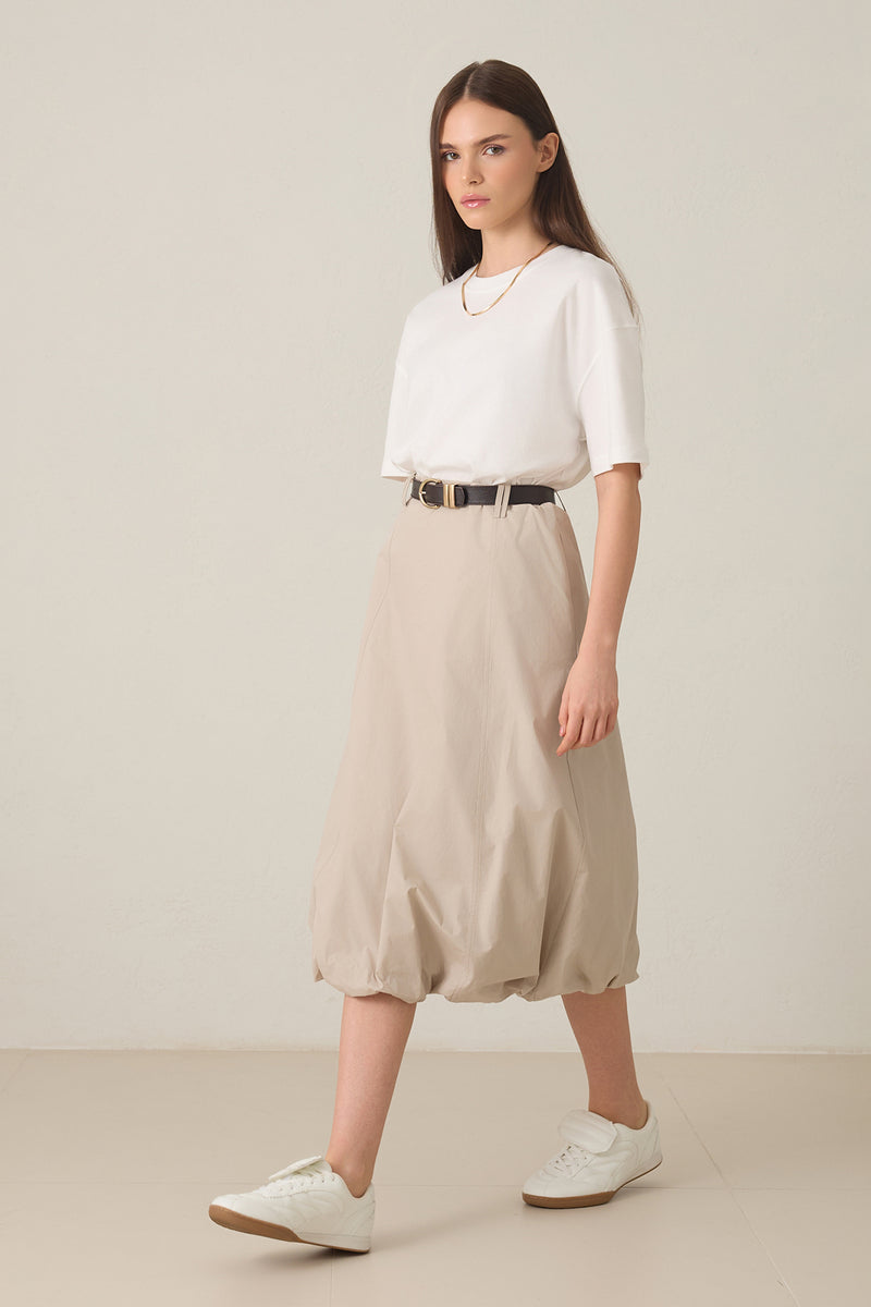 Setre Belt Detailed Midi Length Balloon Skirt Beige