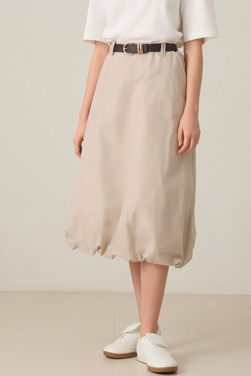 Setre Belt Detailed Midi Length Balloon Skirt Beige