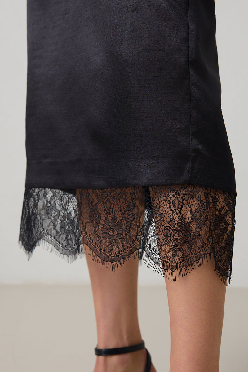 Setre Lace Hem Detailed Skirt Black