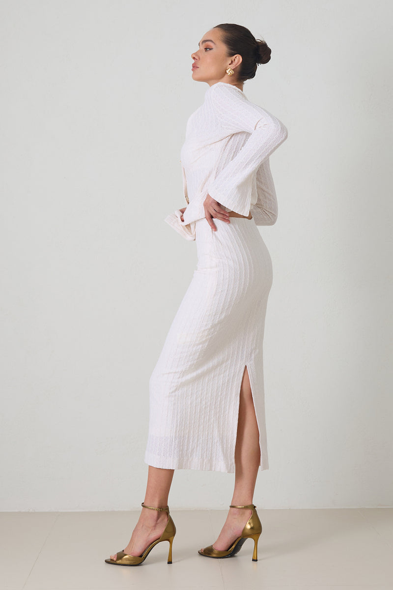 Setre Striped Detailed Textured Skirt Cream