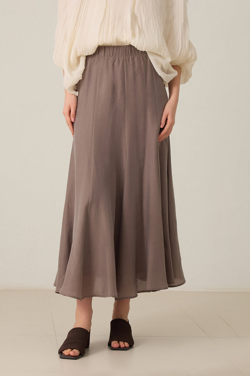 Setre Waist Elastic Detailed Midi Skirt Brown