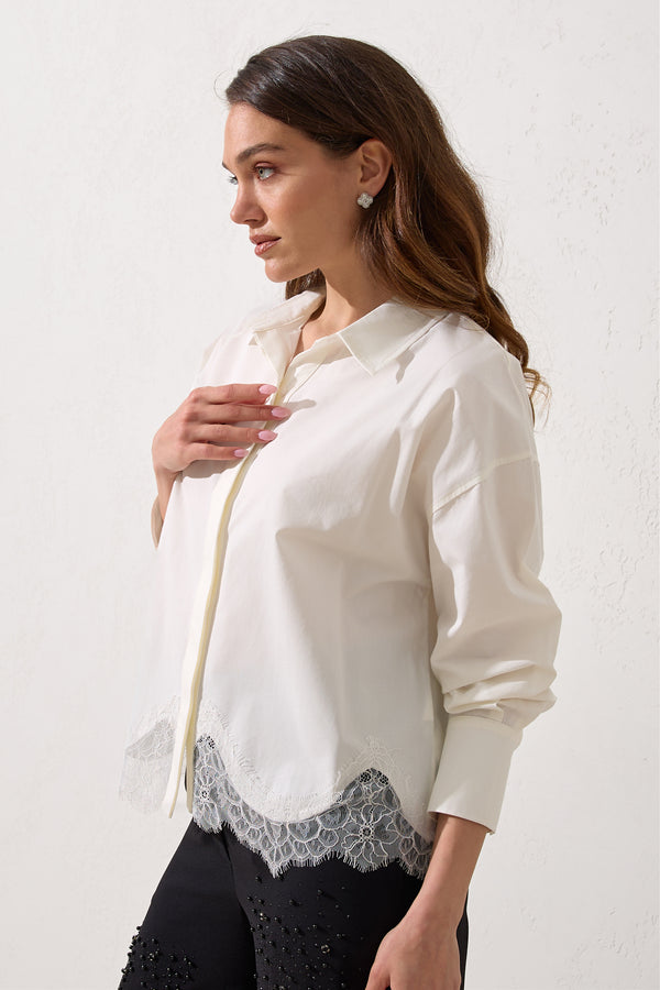 Setre Lace Detailed Long Sleeve Shirt Ecru