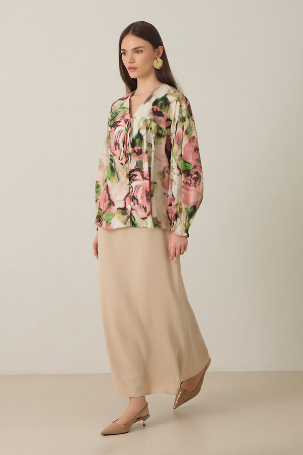 Setre Button Detailed Patterned Blouse Pink