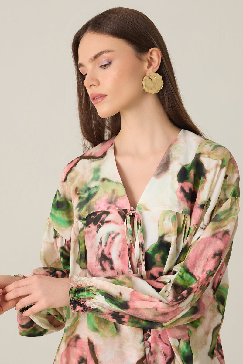 Setre Button Detailed Patterned Blouse Pink