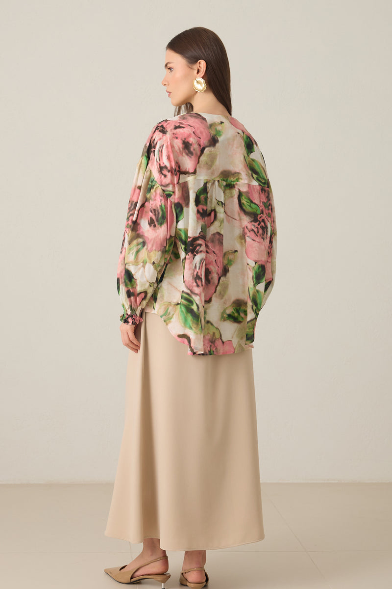 Setre Button Detailed Patterned Blouse Pink
