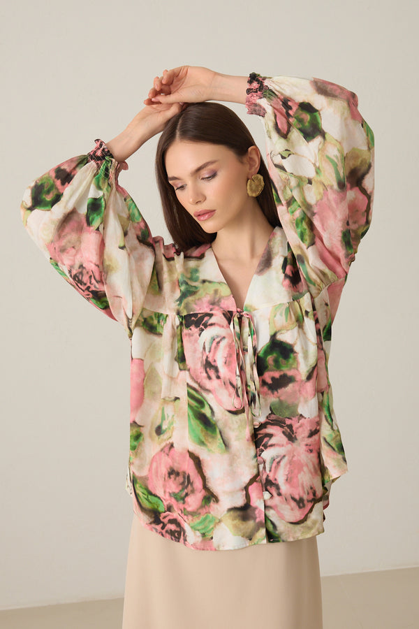 Setre Button Detailed Patterned Blouse Pink