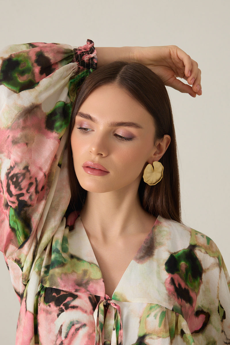 Setre Button Detailed Patterned Blouse Pink