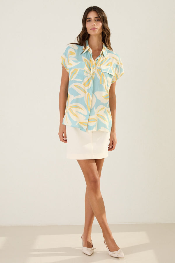 Setre Pocket Detailed Patterned Shirt Turquoise