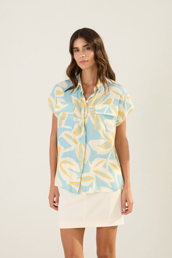 Setre Pocket Detailed Patterned Shirt Turquoise
