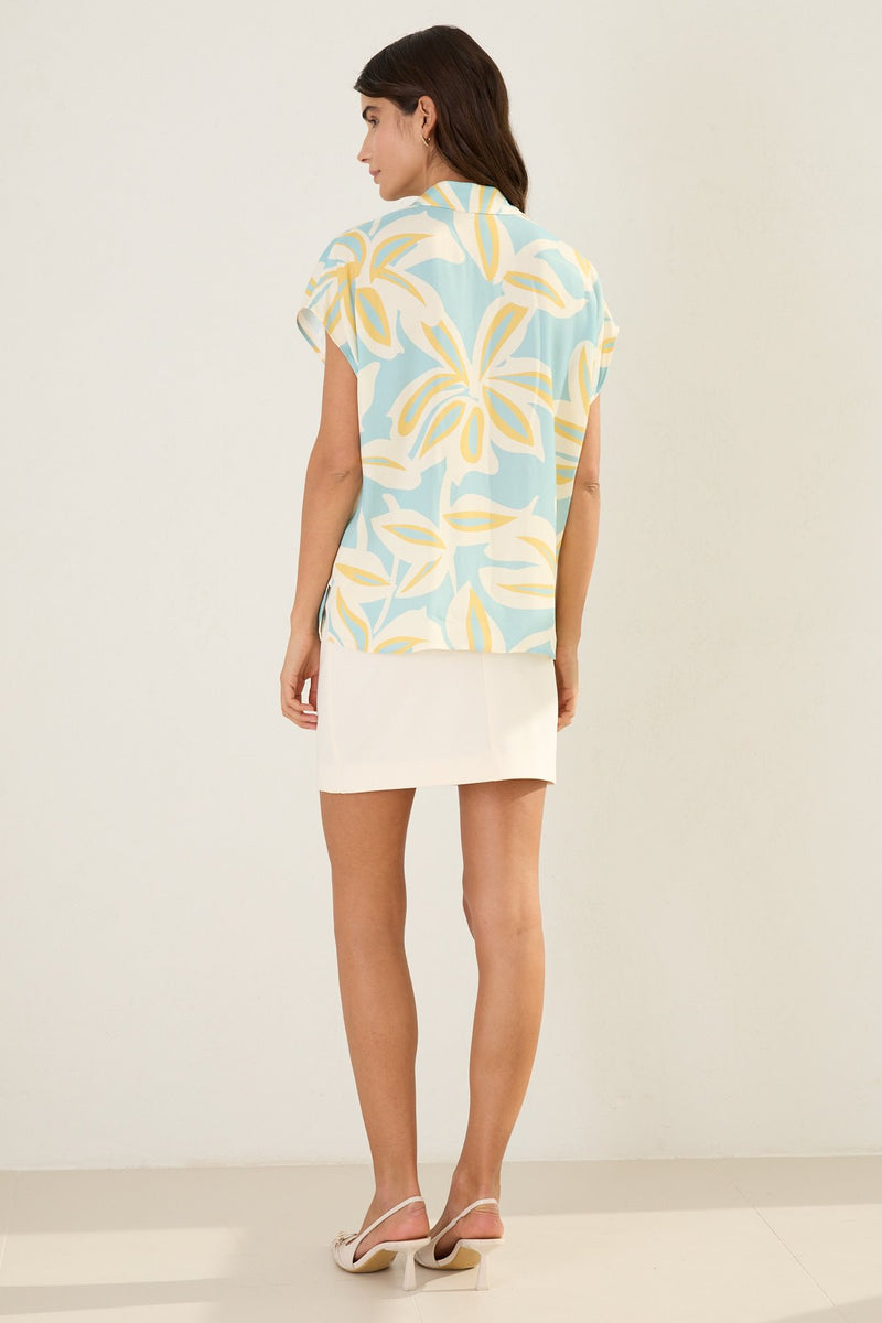 Setre Pocket Detailed Patterned Shirt Turquoise