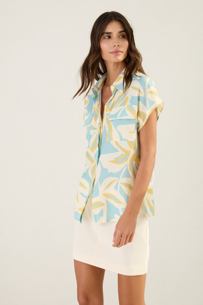 Setre Pocket Detailed Patterned Shirt Turquoise