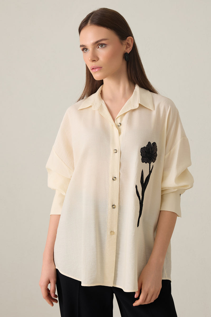 Setre Flower-Embellished Shirt Cream