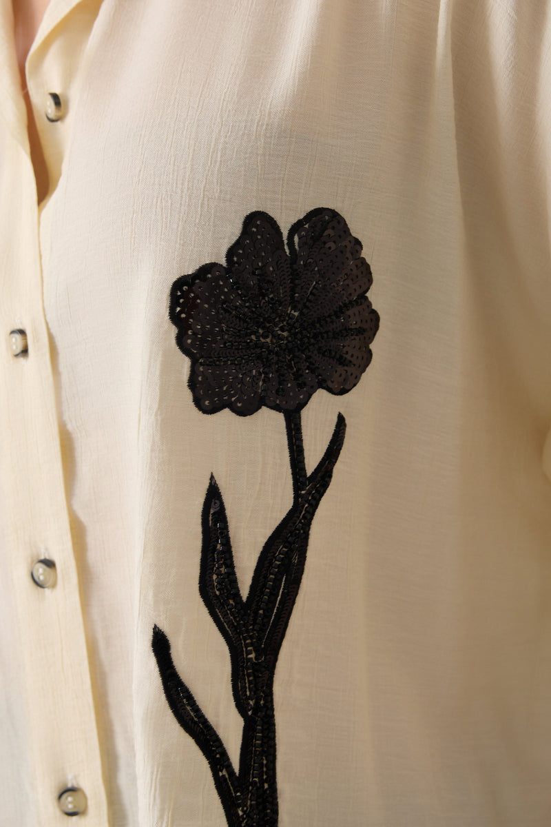 Setre Flower-Embellished Shirt Cream