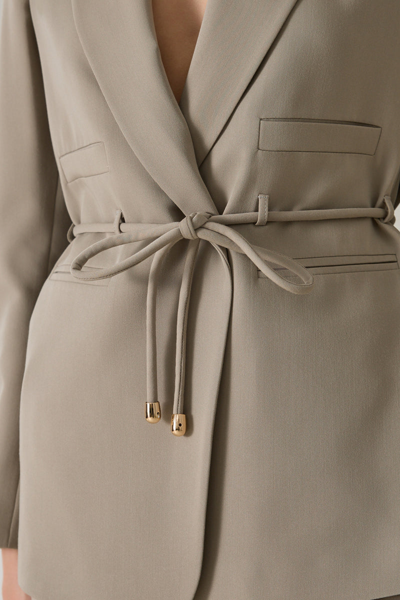 Setre Waist Tie And Pocket Detailed Jacket, Relaxed Cut Trouser Suit Olive