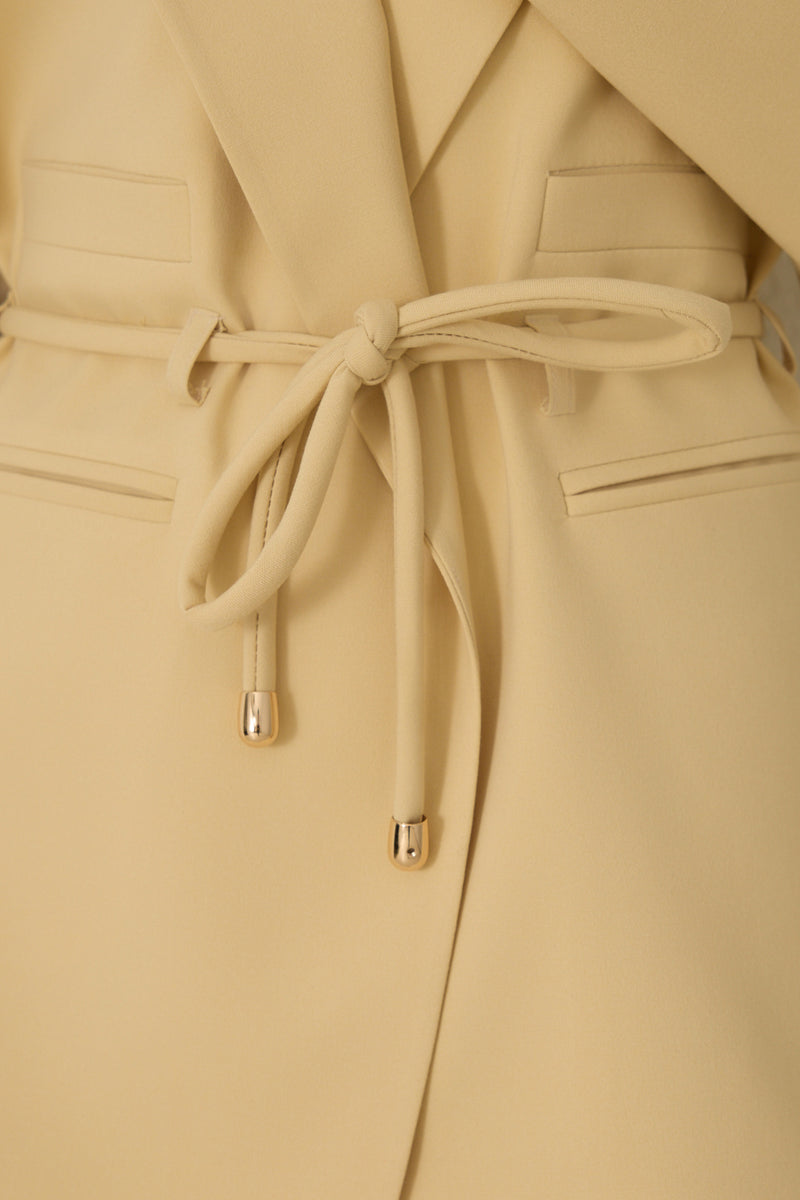 Setre Waist Tie And Pocket Detailed Jacket, Relaxed Cut Trouser Suit Light Yellow