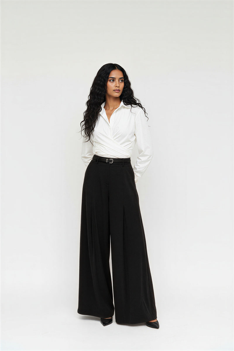 Setre Inverted Pleat Wide Trousers Black