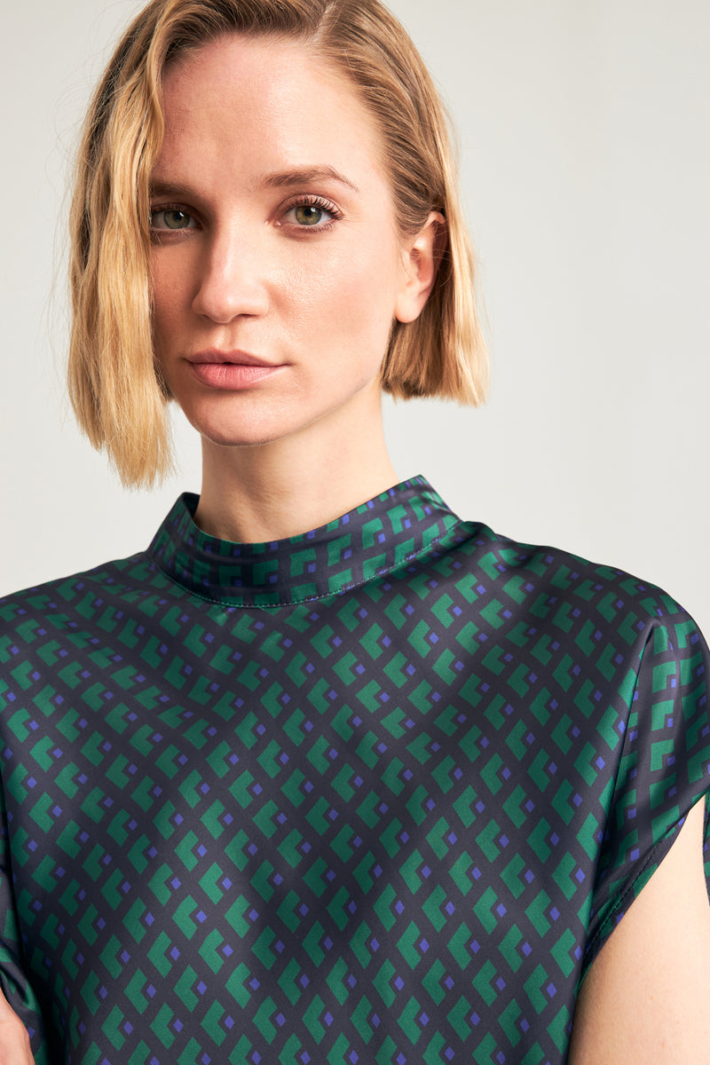 Setre Turtleneck Patterned Blouse Green/Navy