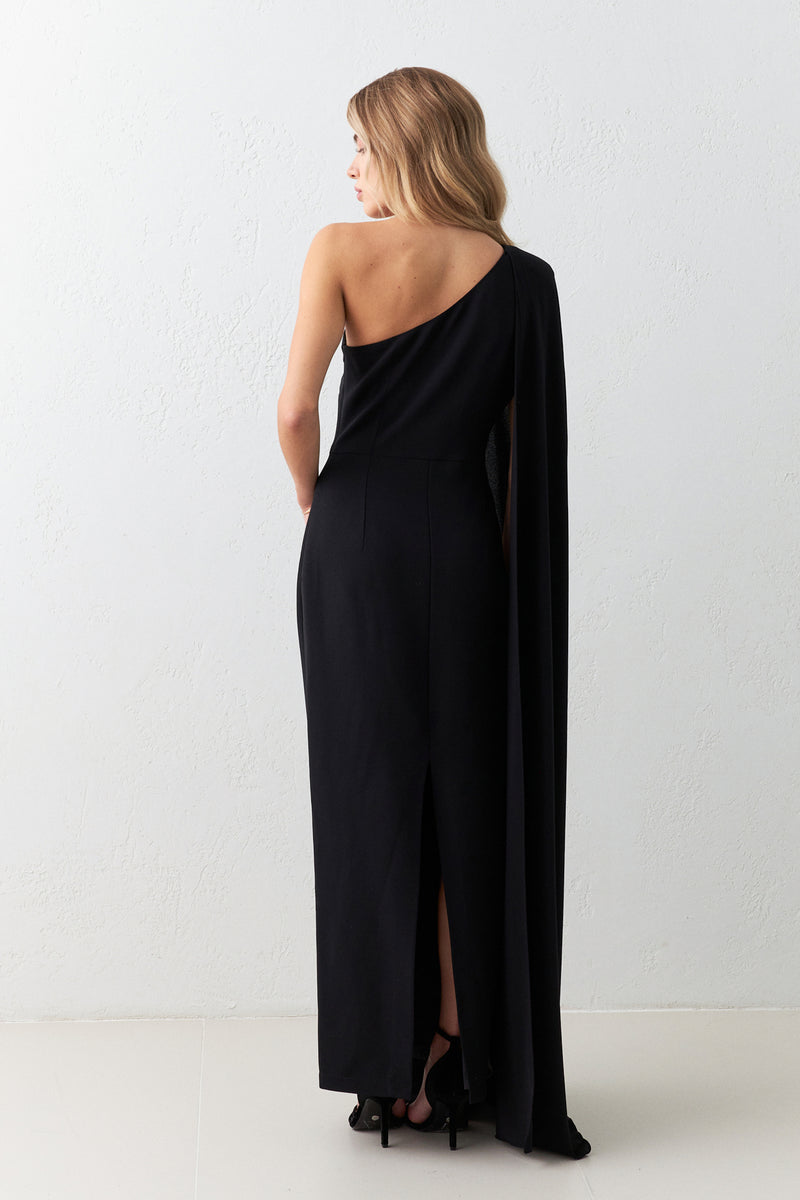 Setre Cape Effect Evening Dress Black