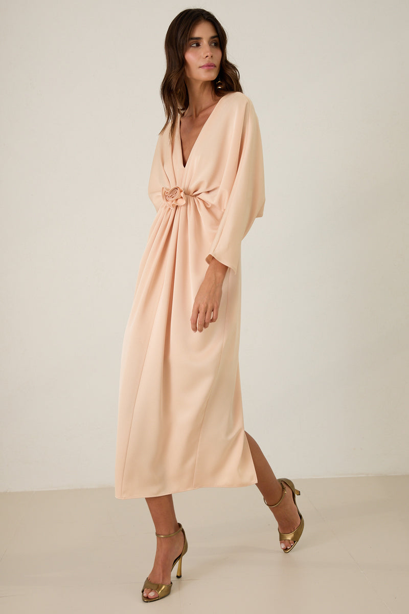 Setre Rose Detail Draped Dress Salmon