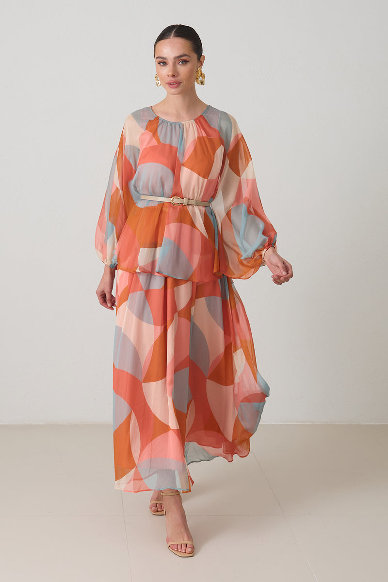 Setre Two-Piece Form Printed Dress Orange