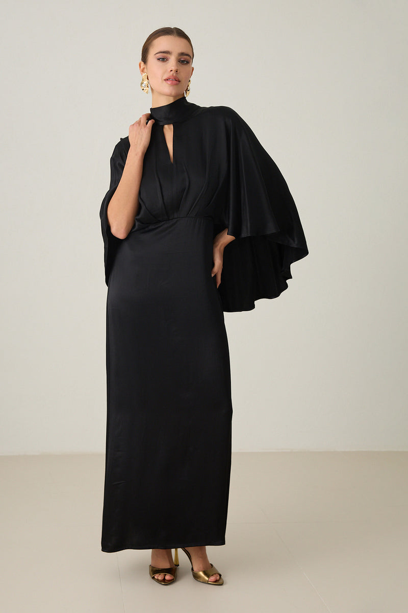 Setre Front Keyhole Detail Cape Dress Black