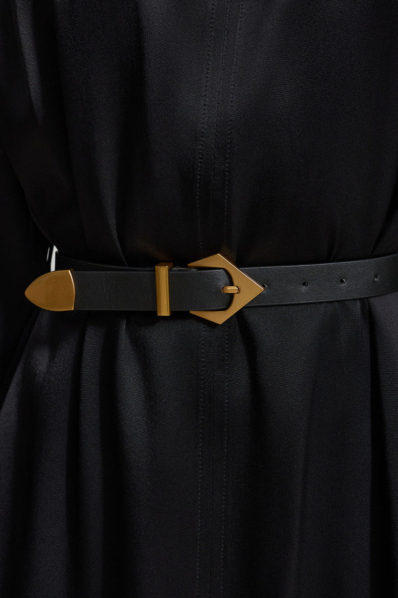 Setre Neck Detailed Waist Belted Dress Black