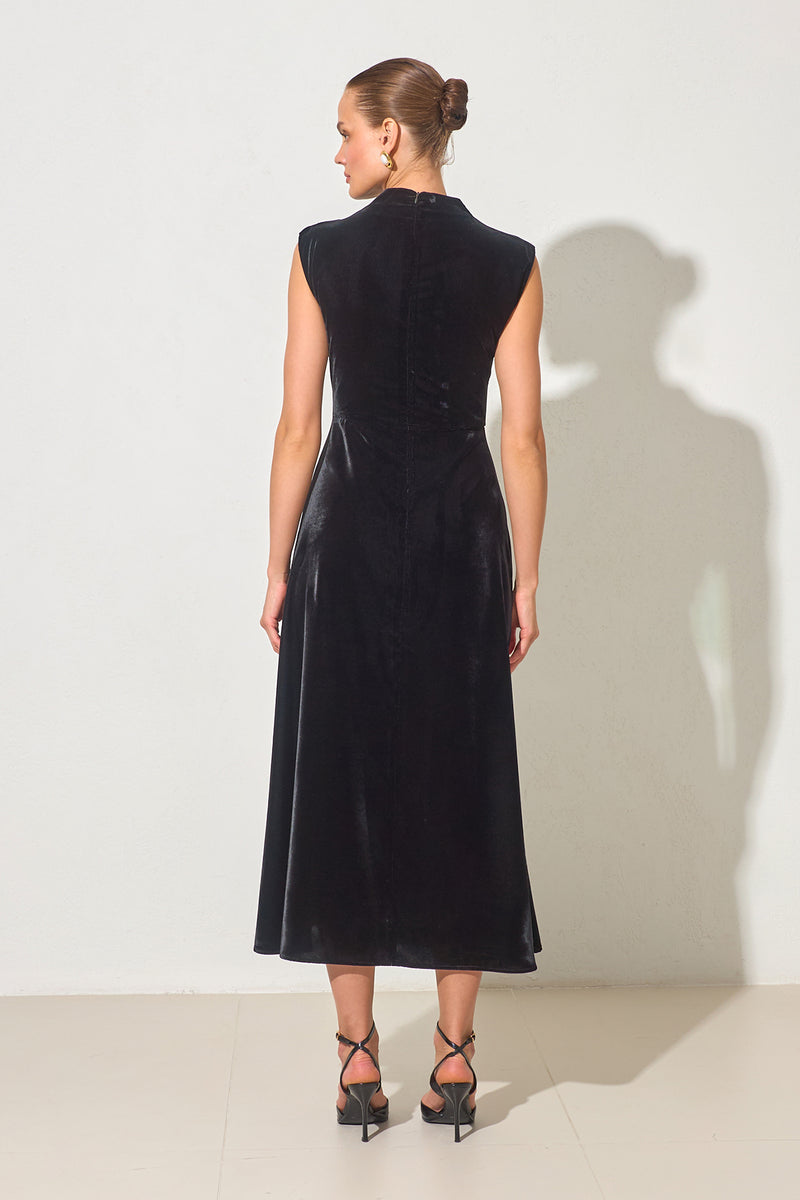 Setre Sleeveless Velvet Dress With Collar Detail Black