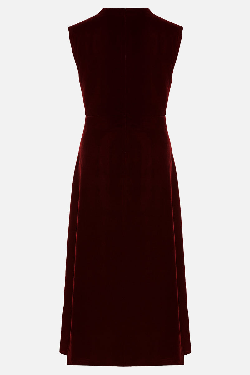Setre Sleeveless Velvet Dress With Collar Detail Burgundy