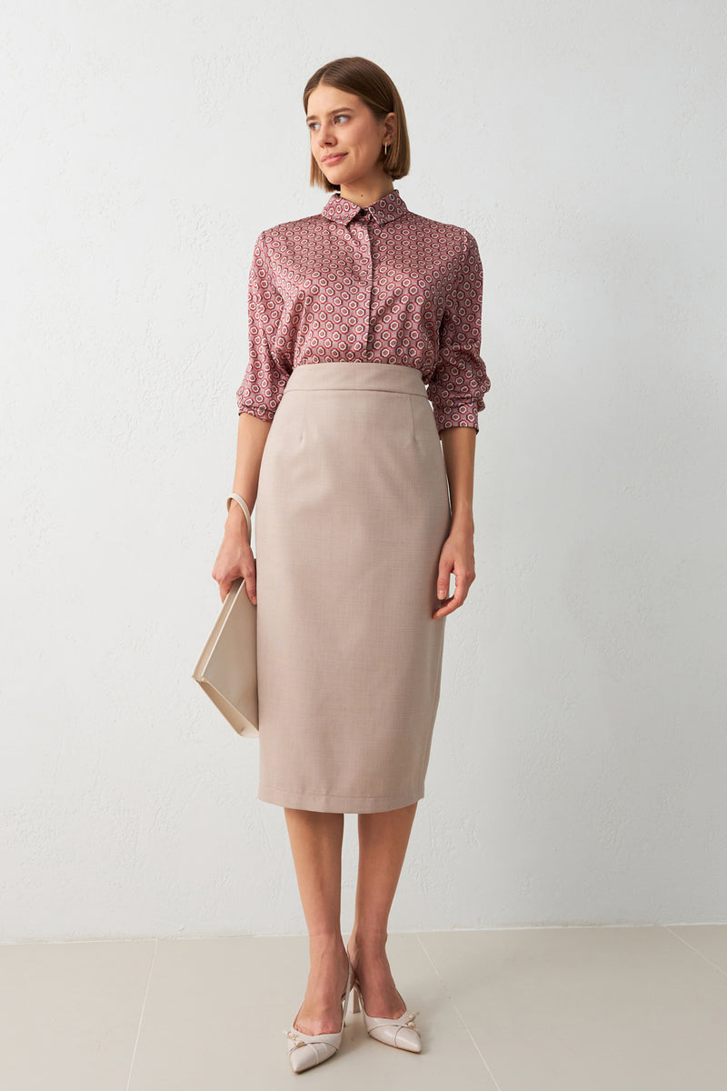 Setre Waist Fitted Midi Length Pencil Skirt Mink