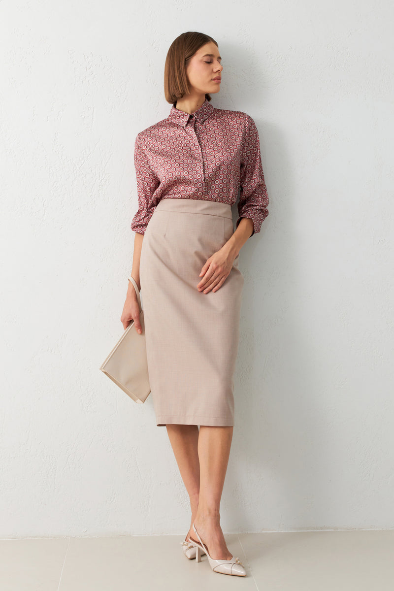 Setre Waist Fitted Midi Length Pencil Skirt Mink