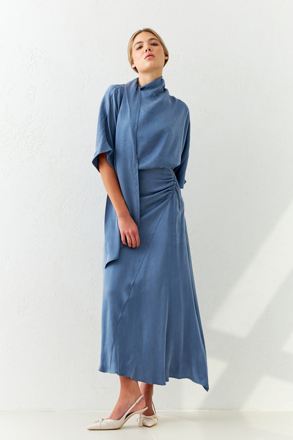 Setre Asymmetrical Gathered Skirt Blue