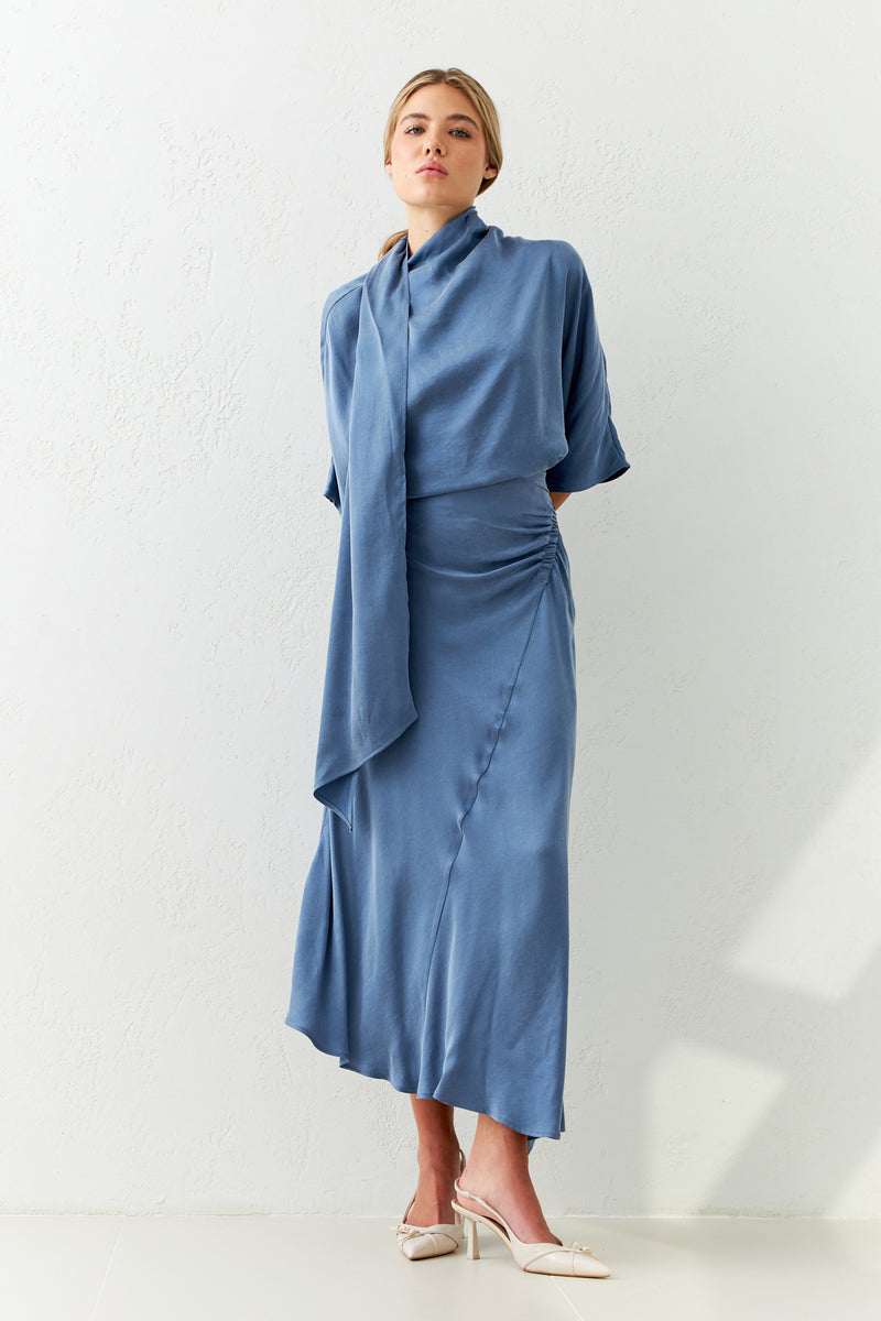 Setre Asymmetrical Gathered Skirt Blue