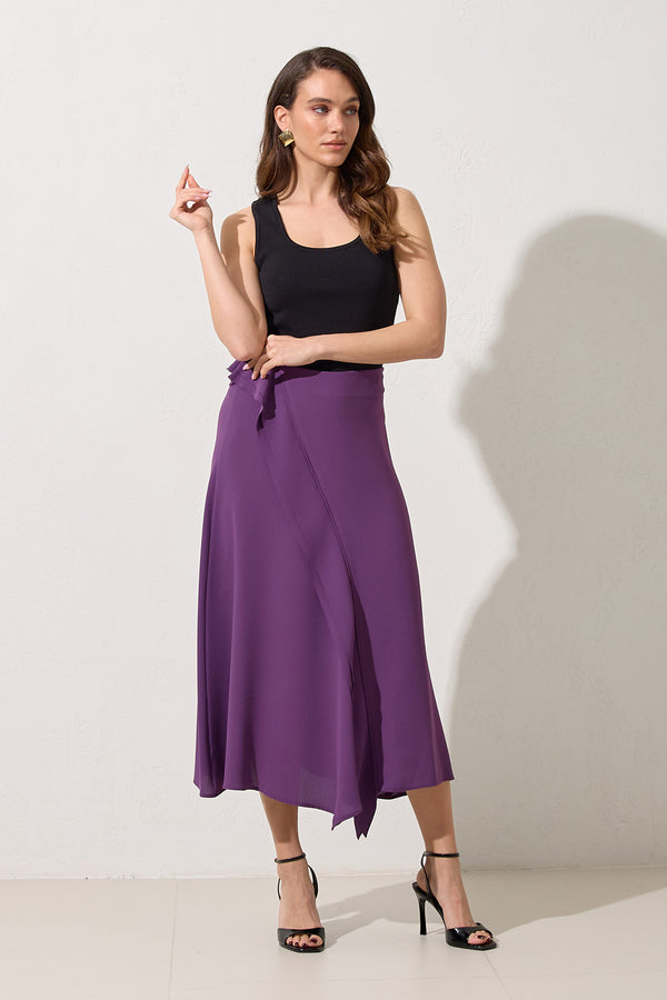 Setre Detailed A-Line Midi Skirt Purple