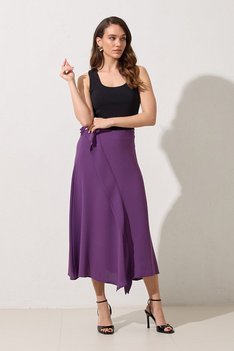 Setre Detailed A-Line Midi Skirt Purple