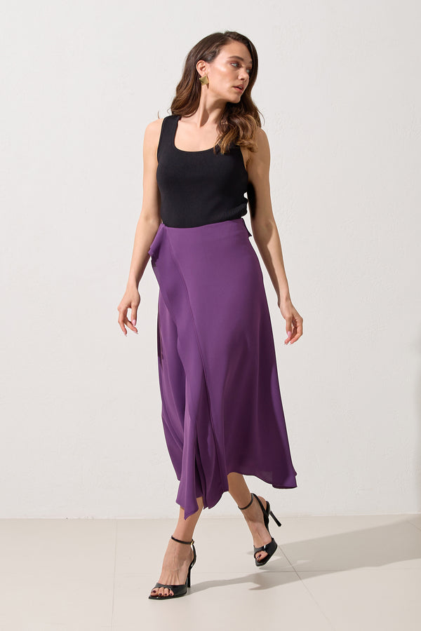 Setre Detailed A-Line Midi Skirt Purple