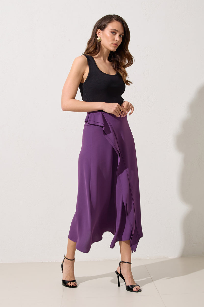 Setre Detailed A-Line Midi Skirt Purple