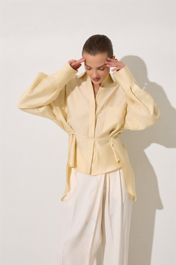 Setre Long Back Shirt With Button On Sleeve Light Yellow