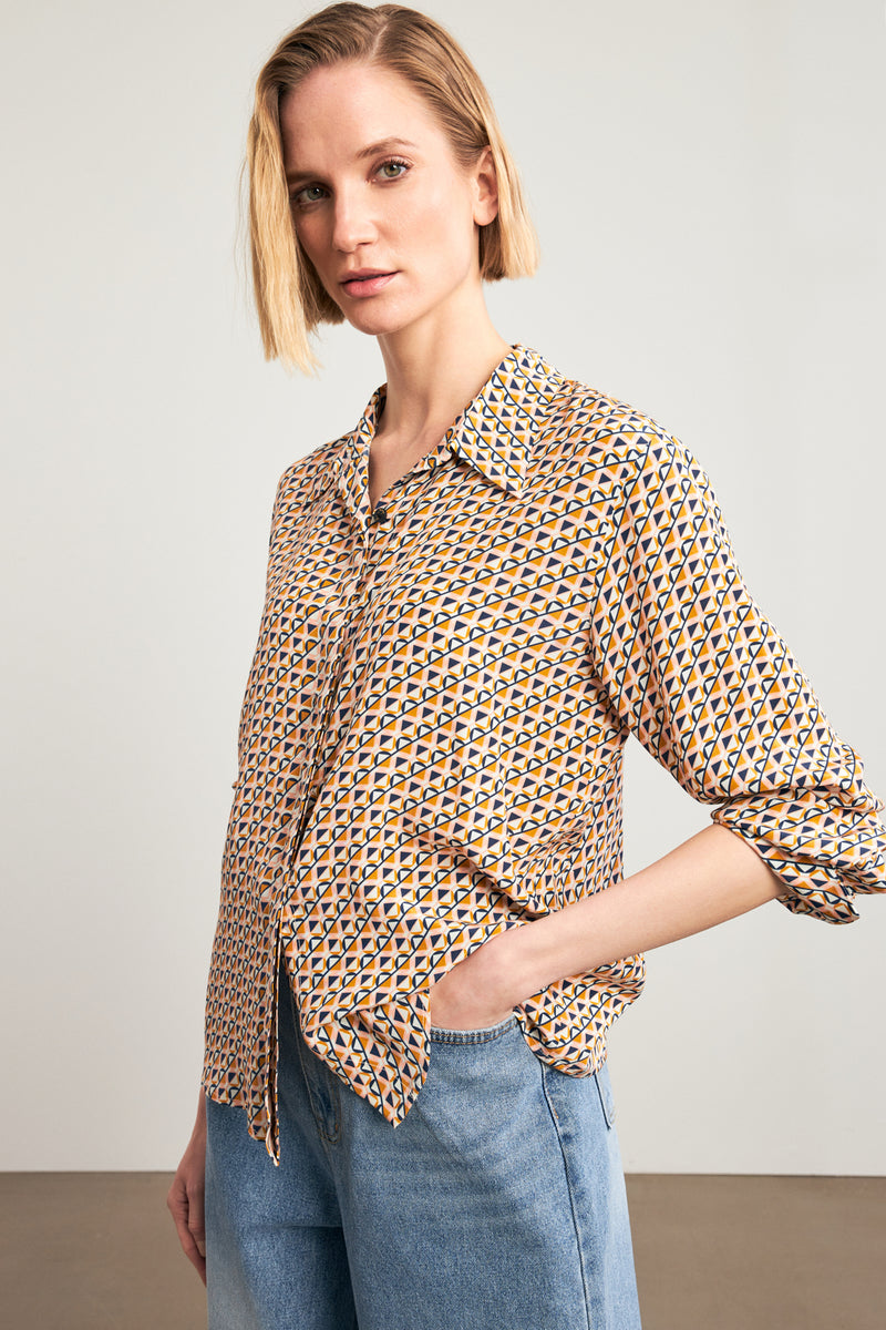 Setre Patterned Long Sleeve Shirt Mustard