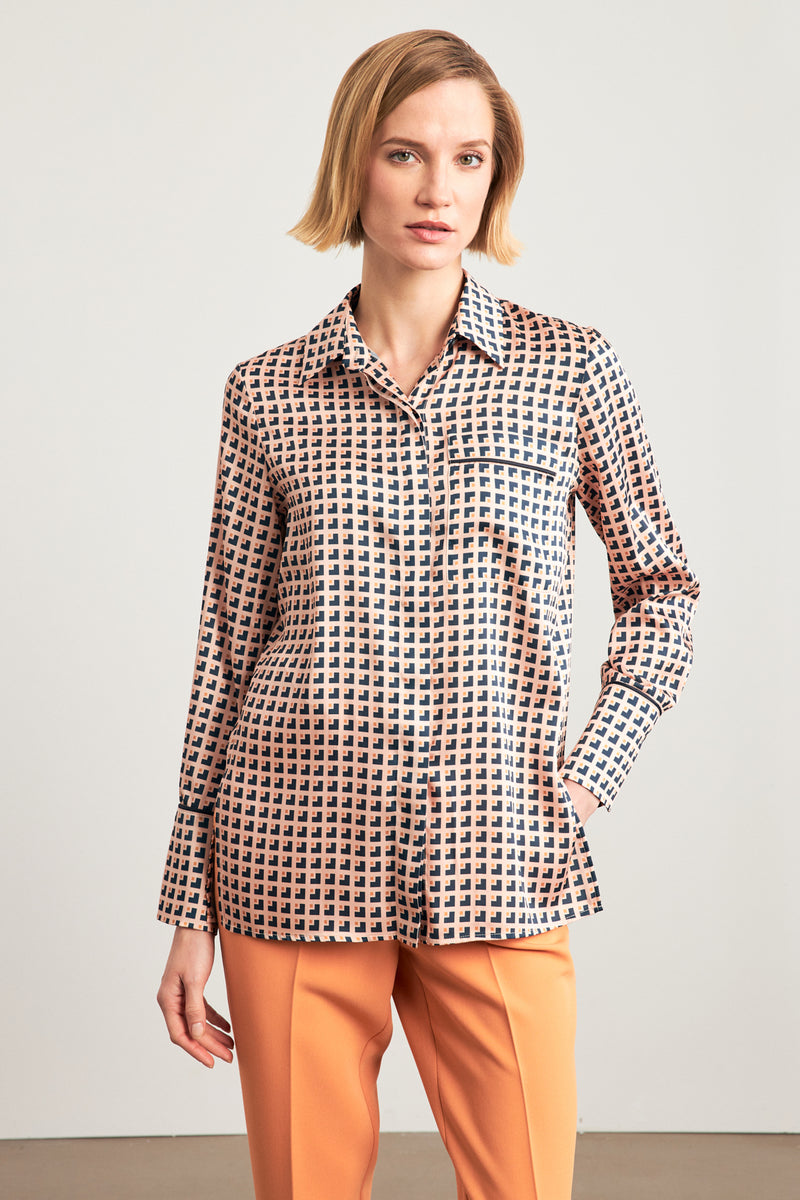 Setre Geometric Pattern Shirt Navy/Beige