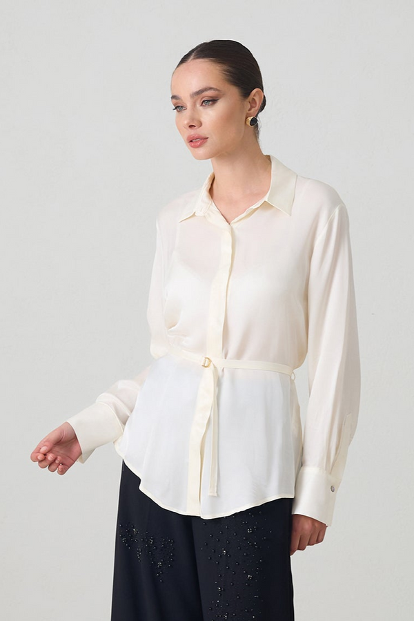 Setre Waist Belted Long Sleeve Shirt Cream