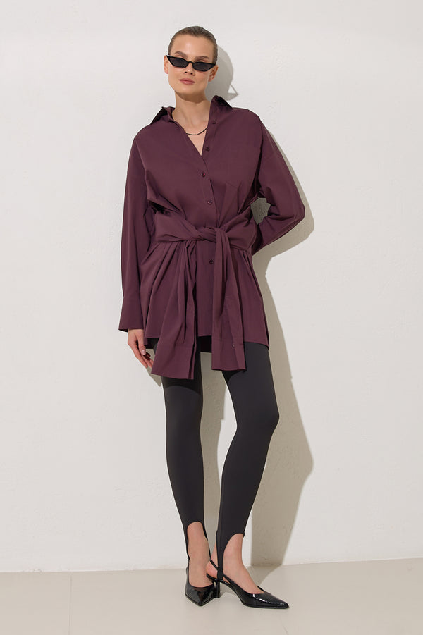 Setre Waist Tie Detailed Shirt Burgundy