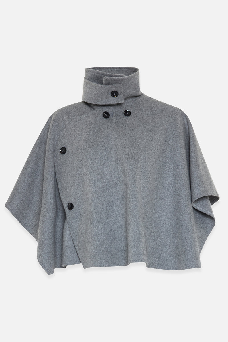 Setre Button Detailed Poncho Coat Grey