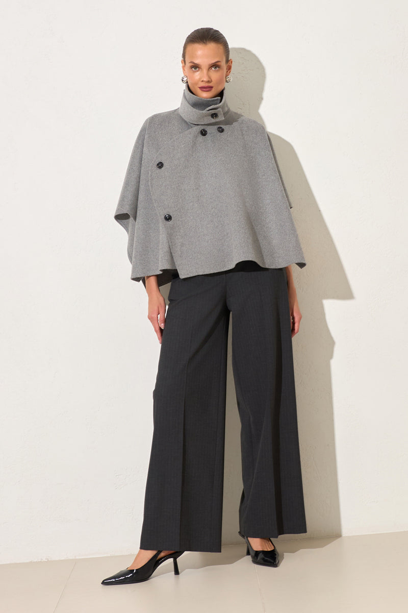 Setre Button Detailed Poncho Coat Grey