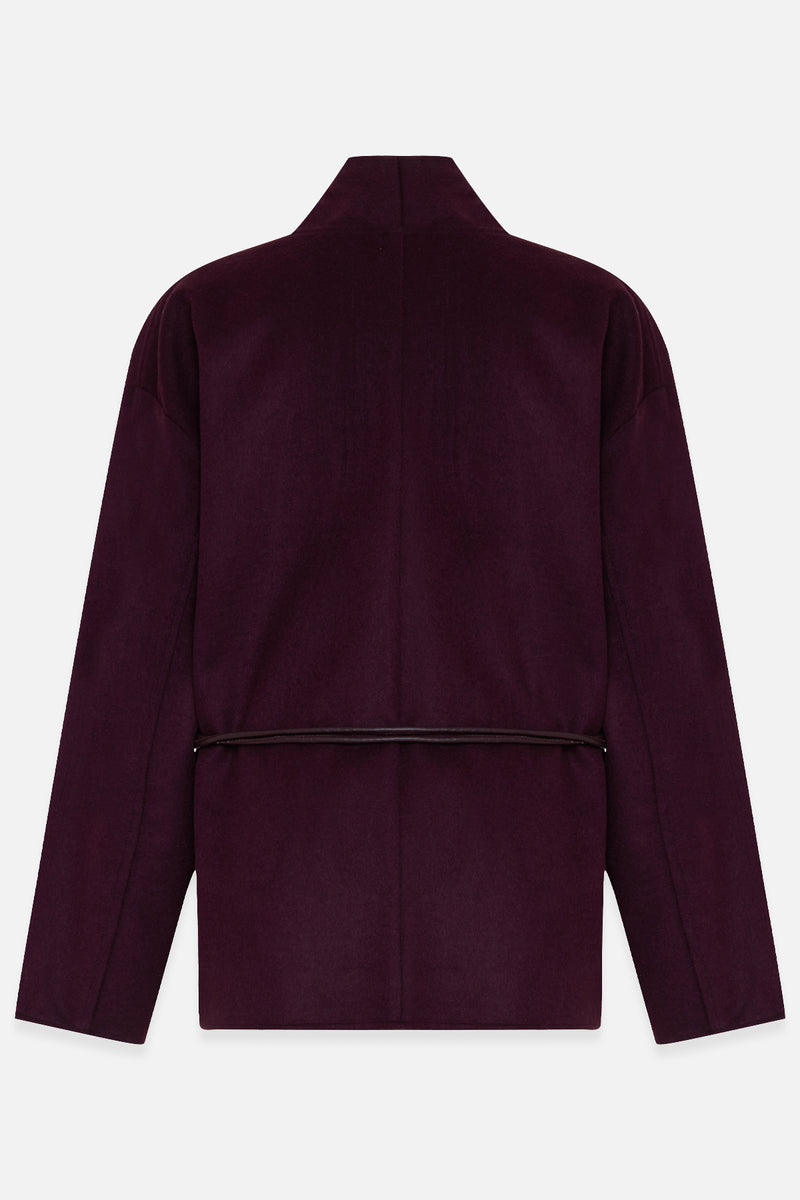 Setre Collarless Loose Comfortable Cut Coat Burgundy